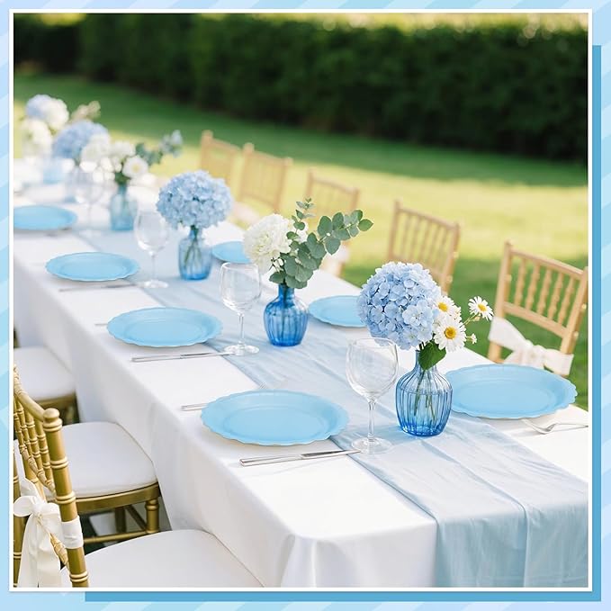 NatNarr 30 Pcs Dessert Plates Disposable, 7 Inch Light Blue Cake Plates Scalloped Small Appetizer Birthday Plate Cute Baby Blue Paper Plate for Boy Baby Shower, Birthday, Wedding