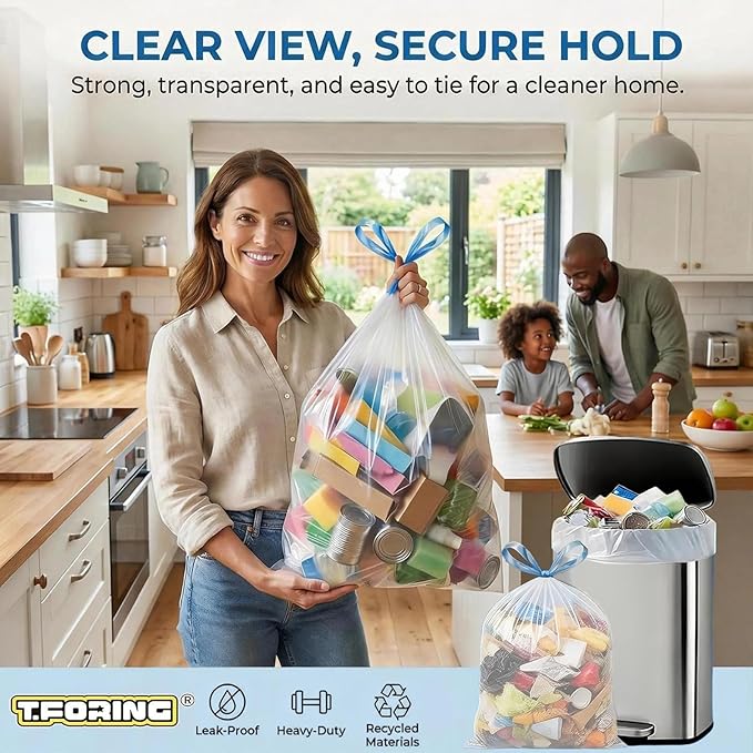 10 Gallon Trash Bags with Drawstring - 120 Count Heavy Duty 1.2 Mil Garbage Bags 38 Liter Unscented White Kitchen Bin Liners for Home & Office