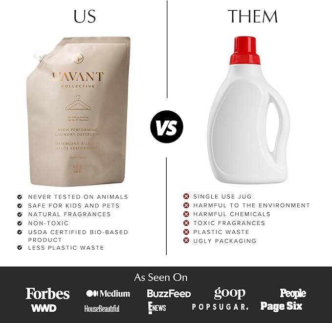 L'AVANT Collective Luxury Laundry Detergent Refill | Eco-Friendly, 75% Less Plastic | Ambre Santal | Natural Non-Toxic Liquid Laundry Soap with Enzymes | Plant-Based, HE Compatible | 32 oz