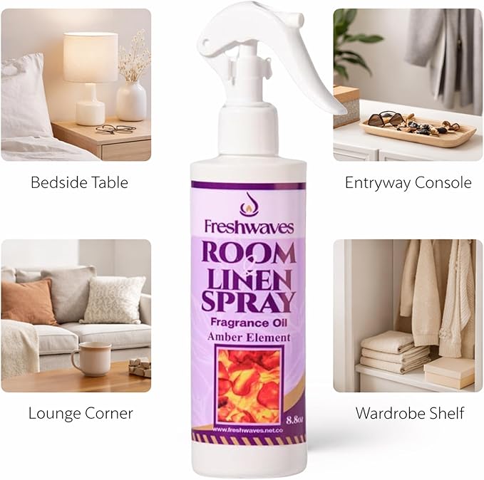 Freshwaves Amber Element Air Freshener Spray | Room & Linen Spray | Odor Eliminator for Home, Bedroom, Bathroom & Office | 8.8oz