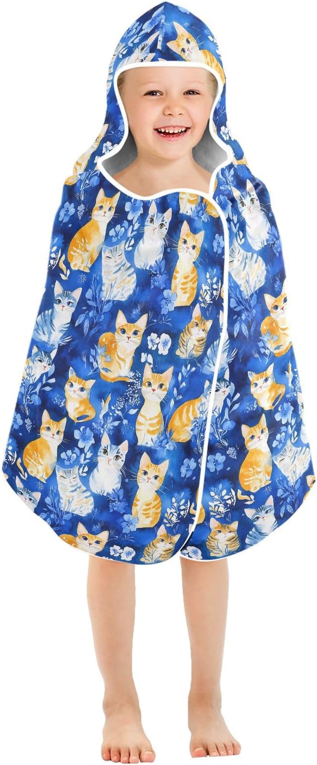 Toddler Hooded Beach Towel Funny Ragdollcats Blue Hooded Kids Beach Towel Soft Kids Bath Towels with Hood