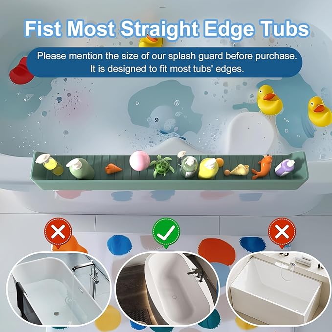 Splash Guard for Bathtub, Silicone Bathtub Water Guard for Tub Kids, Bath Tub Play Shelf Toy Holder for Kids, Tub Splash Guard Prevent Water Spills in Bathroom, Toddler Bath Essentials (Aqua)