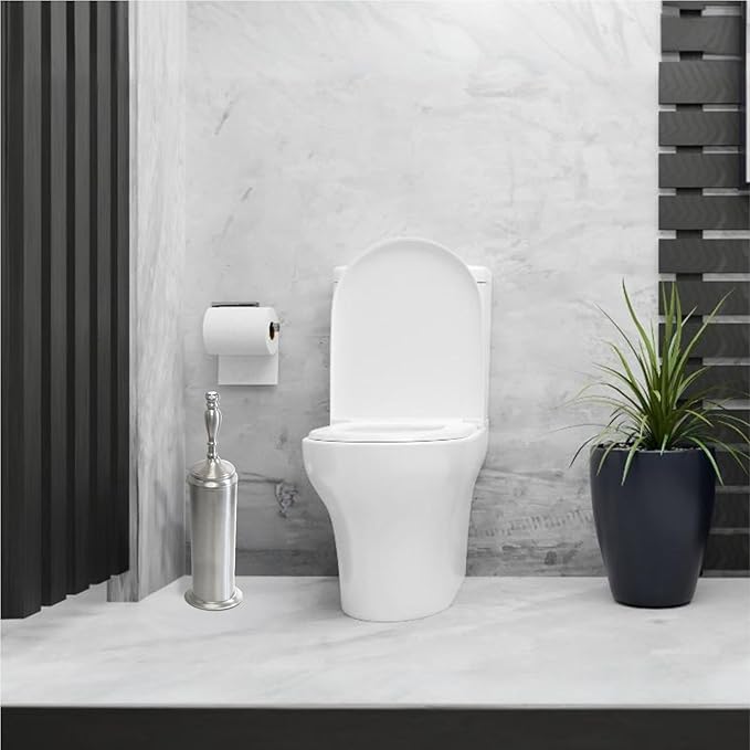 Splash Home Buena Stainless Steel Toilet Brush with Holder, Bowl Scrubber with Durable Cleaning Bristles, Hidden Brush with Splash Protective Disc Design - Chrome