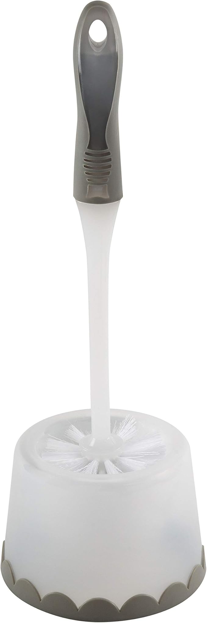 Bath Bliss Deluxe Toilet Bowl Brush and Stand | Dimensions: 5.37” Rd x 15” | 360 Brush Head | Bathroom Cleaning | Contemporary Design | Open Holder | Grey