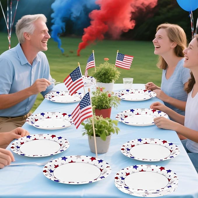 50Pcs Patriotic Paper Plates 10 Inch Large Heavy Duty 4th of July American Flag Disposable Platter Red Blue White Plate for 250 Anniversary President Election Memorial Independence Day Party Supplies