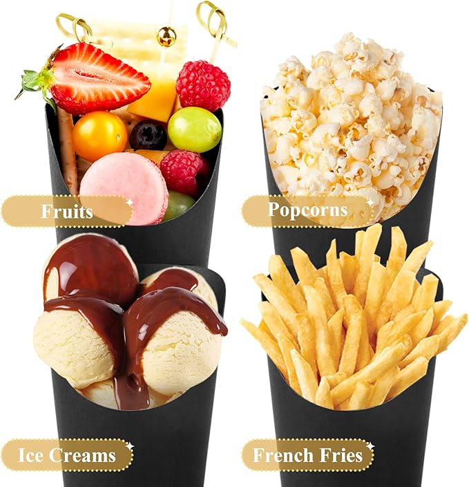 ZORRITA 50 Sets 14 oz Charcuterie Cups with Sticks and Bags, Individual Black Paper Charcuterie Boxes Disposable Individual Appetizer Serving Cups (50 Cups + 200 Cocktail Picks + 50 Bags + 50 Ties)