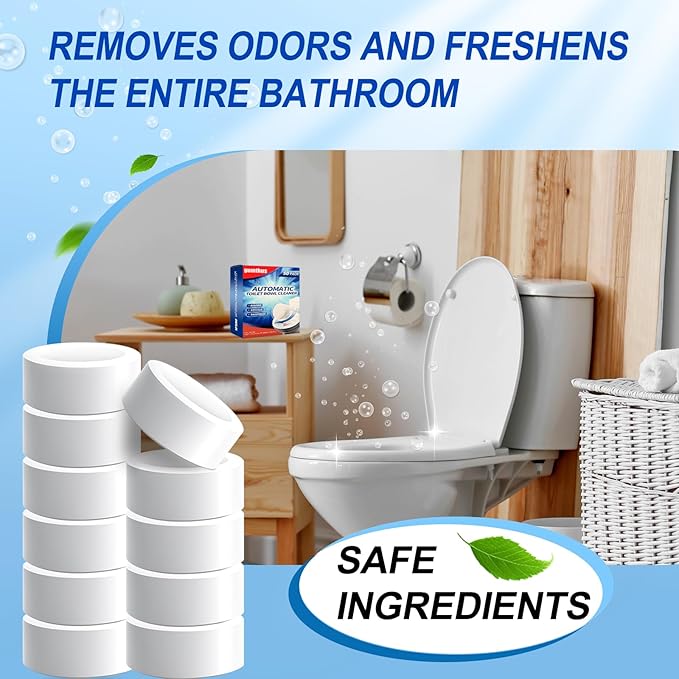Automatic Toilet Bowl Cleaner Tablets, Bleach.Descale & Deodorize-Tank Drop-In Tablets for Stain&Limescale Removal, Fresh Scent, Septic-Safe, Compatible with effective to use Works with Toilets -good