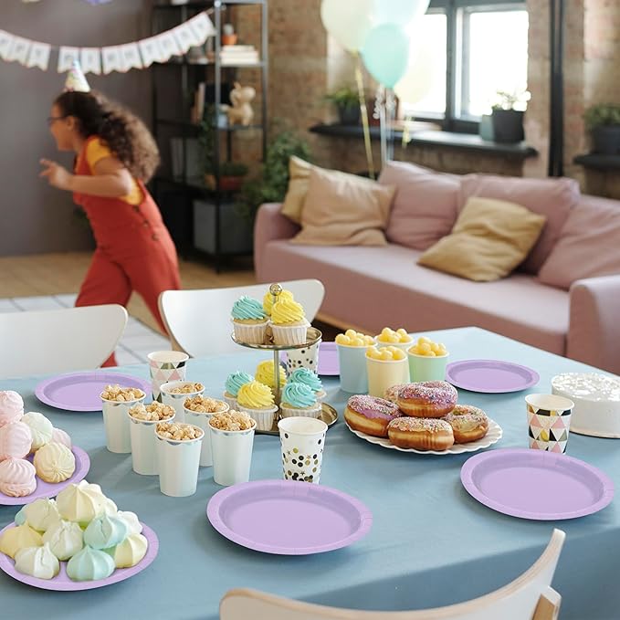 QZYL 50 PCS Paper Plates, 7 Inches Round Lavender Small Paper Plates, Disposable Plates for Party, Disposable Paper Plate Set, Strong and Sturdy Party Favors for Bridal Great Party Graduations Picnic