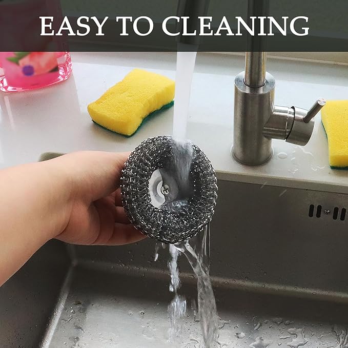 KTOJOY Stainless Steel Wool Scrubber Set, 6 Pieces with Handle, for Cleaning Dishes, Pots, Pans, Cast Iron