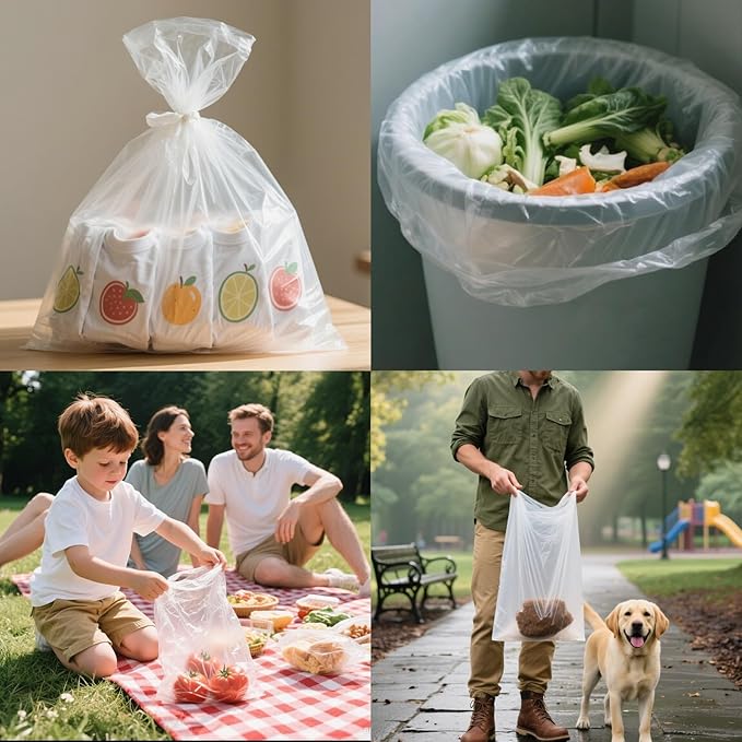 Food Storage Bags, 4 Rolls 12x16 Clear Plastic Produce Bags Roll for Food Storage, Bread, Vegetables, Fruit, and More, 350 Bags/Roll