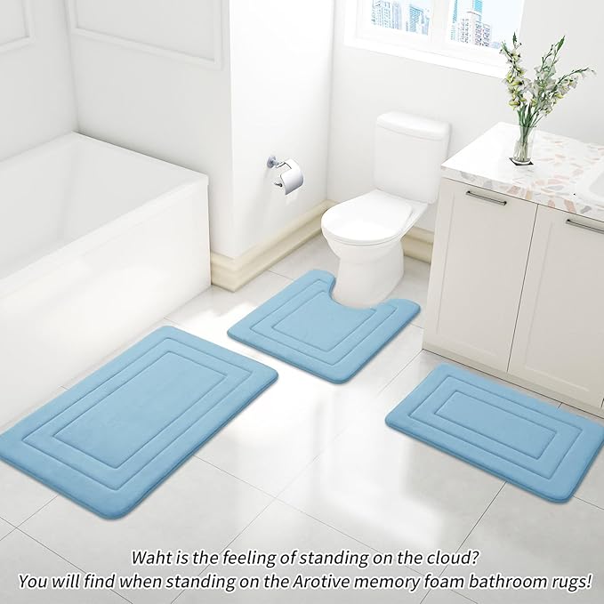 Arotive Memory Foam Bathroom Rug Mat 30x20, Ultra Soft and Absorbent Bath Mat, Machine Wash Dry, Comfortable Bath Rug Carpet for Bathroom Floor, Tub and Shower, Blue