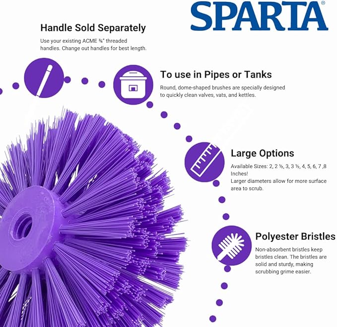 SPARTA Industrial Tank Brush Head Pipe Brush Head, Drain Brush with 3/4" Thread Hole (Handle Not Included) for Commercial Use, Plastic, 5.7 Inches, Purple