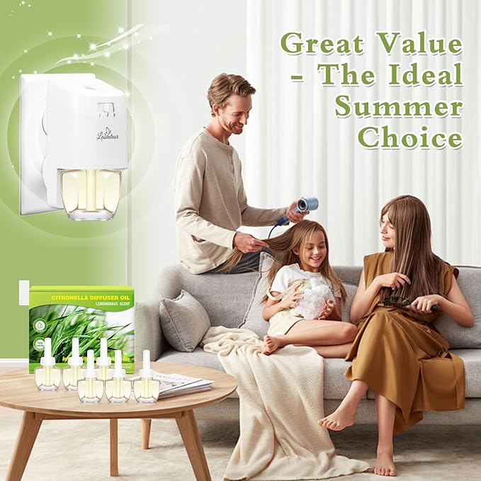 Plug In Air Freshener Refills for Home, 6 Pack Citronella Scent, Summer Fresh Aroma, Compatible with Air Wick & Glade, Not for Glade Plus, Home Fragrance 3.96 Fl Oz for Indoor, Backyard, Hallway