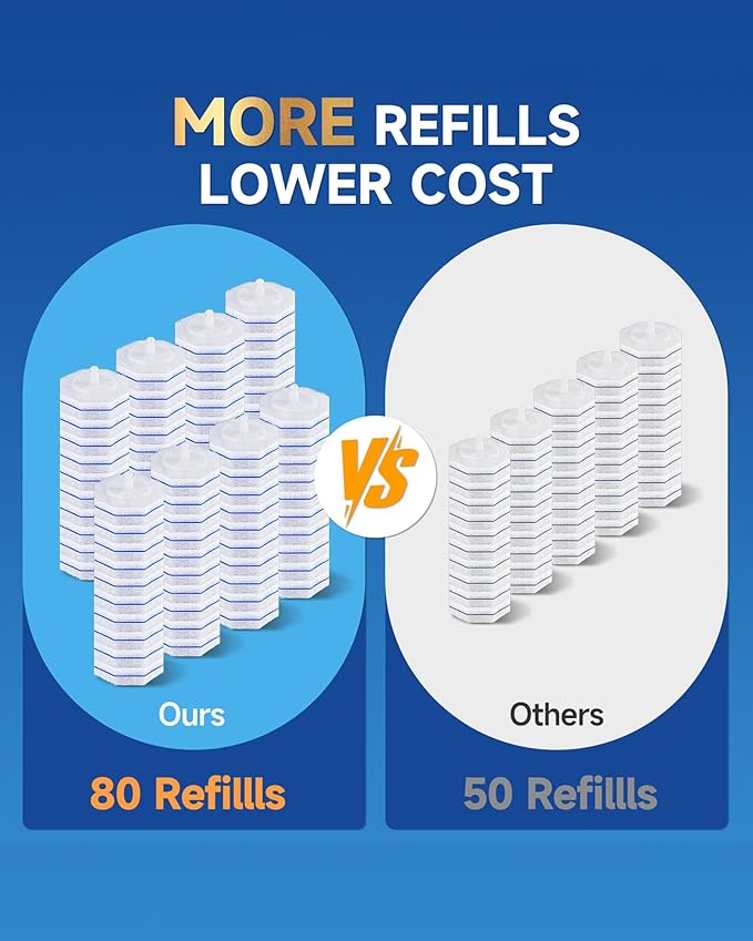 80 Count Toilet Wand Refills for Clorox, 5X Cleaning Power Toilet Bowl Wand Refills & High-Density Disposable Toilet Brush Scrubber - No Falling Apart, Instant Foam for Bathroom Cleaning