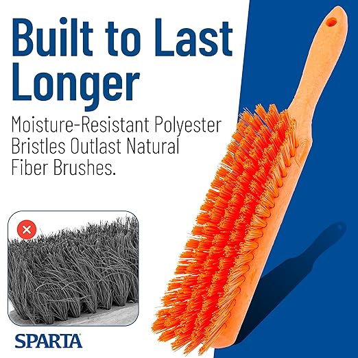 SPARTA 8 Inch Soft Counter Brush with Polyester Bristles and 5 Inch Handle, Color Coded Handheld Broom for Tables Countertops and Foodservice Surfaces, 13 Inch Overall Length, Orange, Pack of 6