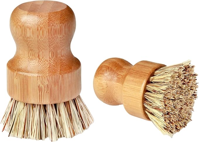 Heritage Products Cast Iron Scrub Brush, Palm Brush Kitchen Dish Scrubber with Natural Bamboo Wood Handle and Densely Packed Nylon Bristles Protects Nonstick Cast Iron Seasoning During Dishwashing