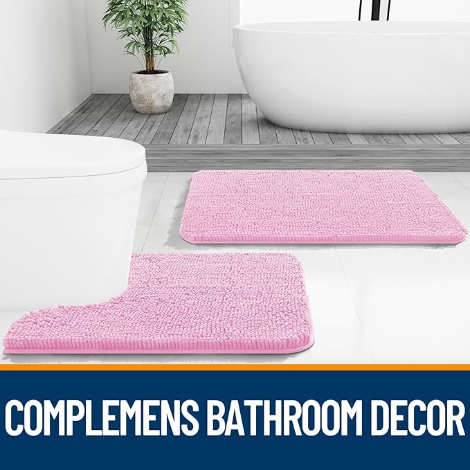 OLANLY Large Bathroom Rugs 70x46, Extra Soft Absorbent Chenille Bath Rugs, Rubber Backing Quick Dry, Machine Washable Bath Mats for Bathroom Floor, Tub and Shower, Home Decor Accessories, Pink
