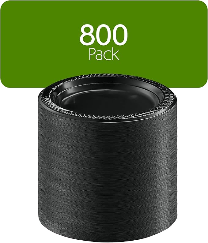 PLASTICPRO 800 PCS Black Plastic Plates Light Weight 7 Inch Plastic Dinner Dessert Appetizer Plates Black Plates Disposable for Party and Wedding