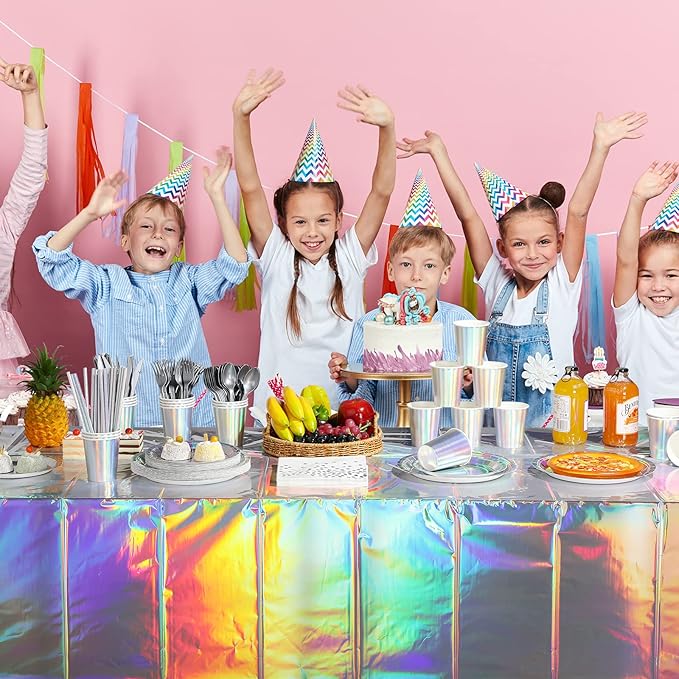 Iridescent Party Supplies Decorations, Holographic Paper Plates and Napkins Set, Disposable Iridescent Paper Plates Cups Knives Spoons Fork Straw for Mermaid Birthday Wedding Party, Serve 50