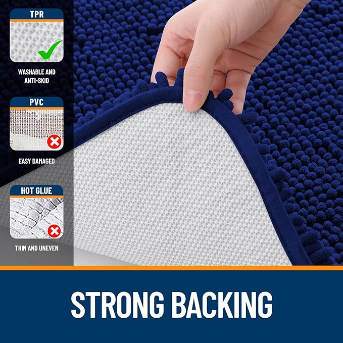 OLANLY Bathroom Runner Rugs 59x20, Extra Soft Absorbent Chenille Bath Rugs, Rubber Backing Quick Dry, Machine Washable Long Bath Mats for Bathroom Floor, Tub and Shower, Home Decor Accessories, Navy