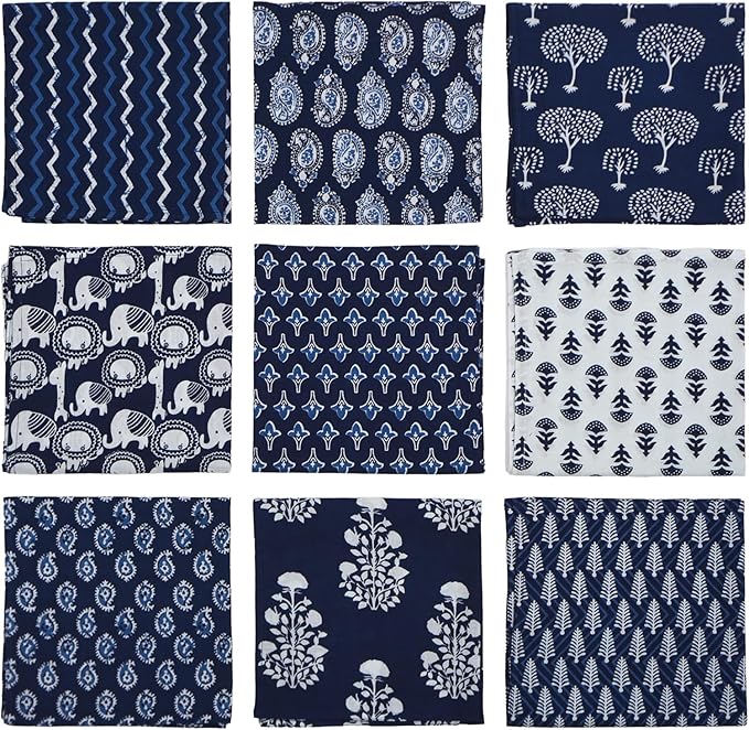 THRIVING Cotton Cloth Napkins Table Napkins Hand Block Printed Home Decor Eco Friendly Kitchen Towels Table Decor Linen Dinner Napkins Living Cloth Napkins 18" x 18" Pack of 6