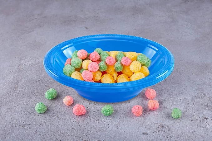 DecorRack 24 Small Plastic Bowls, 7 inch Disposable 12 oz Serving Bowl, Fruit Snack, Popcorn, Soup, and Salad, Kids Birthday and Holiday Party Supplies, Blue (Pack of 24)
