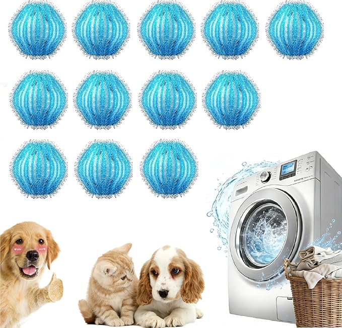 12PCS Pet Hair Remover for Laundry, Reusable Dog & Cat Hair Remover Tool, Suitable for Washing Machines, Dryers, Effectively Removes Pet Hair, Lint and Dander from Bedding and Clothing.