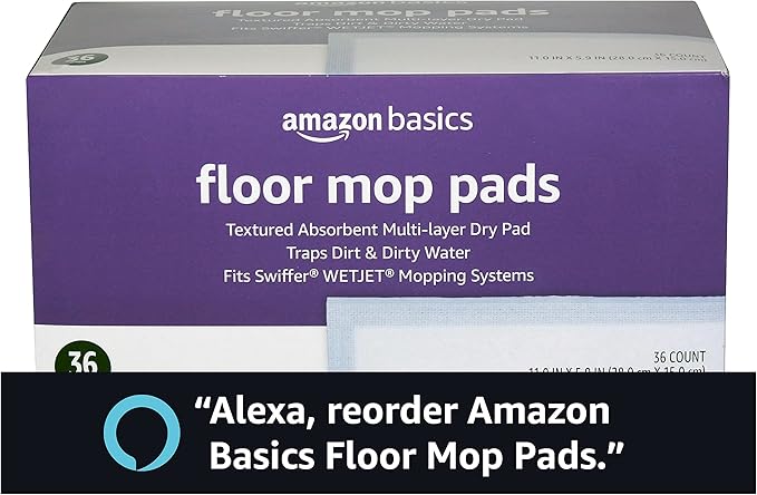 Amazon Basics Floor Cleaning Wet Mopping Pads, Super Absorbent, Fits Swiffer WetJet Mopping Systems, 36 Count