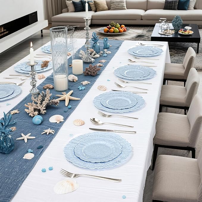 DaYammi 60Pcs Blue Plastic Plates - Light Blue Pates Disposable & Reusable - Heavy Duty Plastic Plates for Party Including 30 Dinner Plate,30 Dessert Plate for Weddings, Birthdays, Dinner Parties
