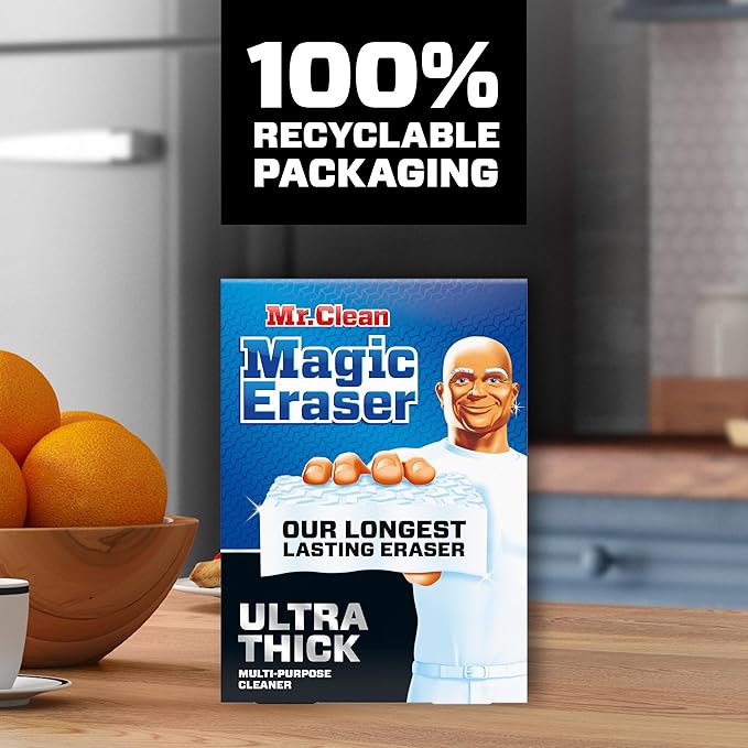 Mr. Clean Magic Eraser Ultra Thick Multi Purpose Cleaner, Magic Eraser Sponge Multi Surface Cleaner, 1ct (Pack of 2)