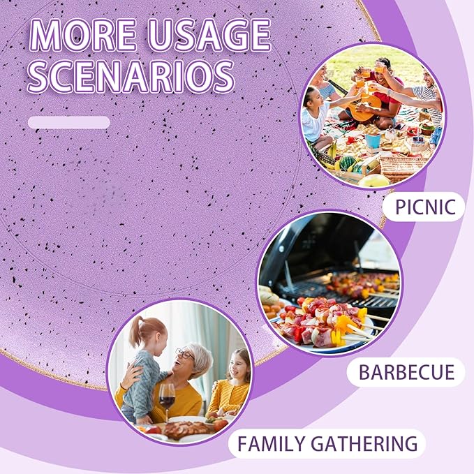 Liacere 32PCS Purple Plastic Plates - Purple Stone Plastic Disposable Tableware Plates Modern Dinnerware Set - Wedding & Warm Winter & Party & Easter Day