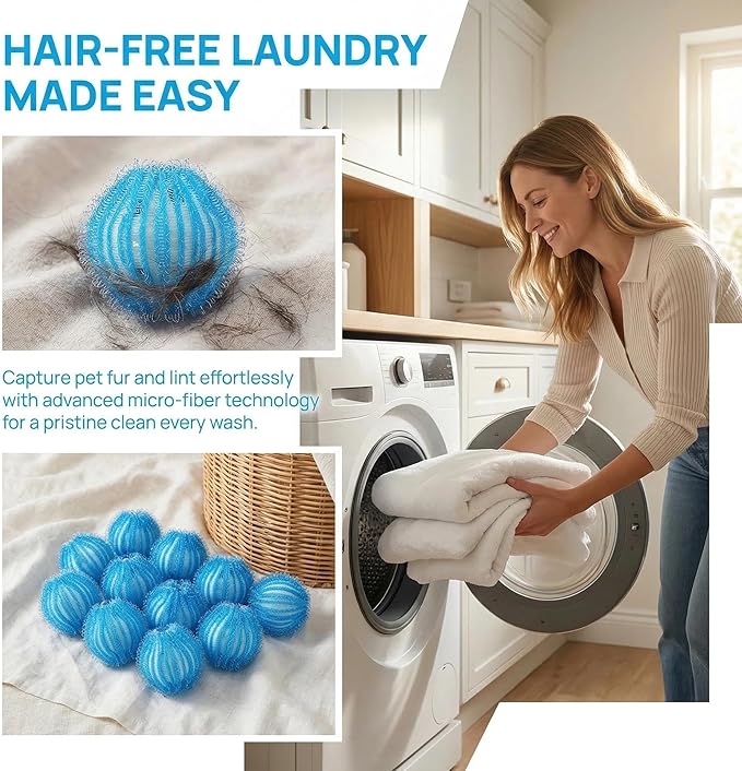 Pet Hair Remover for Laundry, Washing Machine Hair Catcher, Dryer Balls for Clothing Dog Cat Pet Fur Remover (Orange+Blue) (12, Blue)