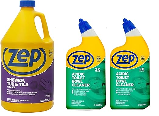 Zep ZUSTT128 Shower Tub and Tile Cleaner 1 Gallong Acidic Toilet Bowl Cleaner, 32 Oz (2 Pack)