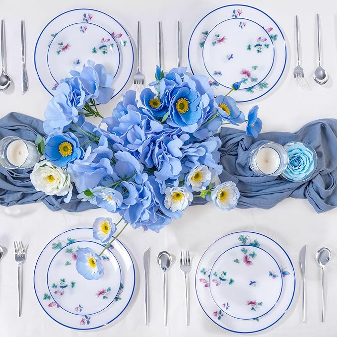 30Pcs White Plastic Plates - Butterfly Plates Disposable Heavy Duty, Fancy Floral Pattern Perfect for Weddings, Tea Parties, Holidays - 10.25" Dinner & 7.5" Dessert Plastic Plate