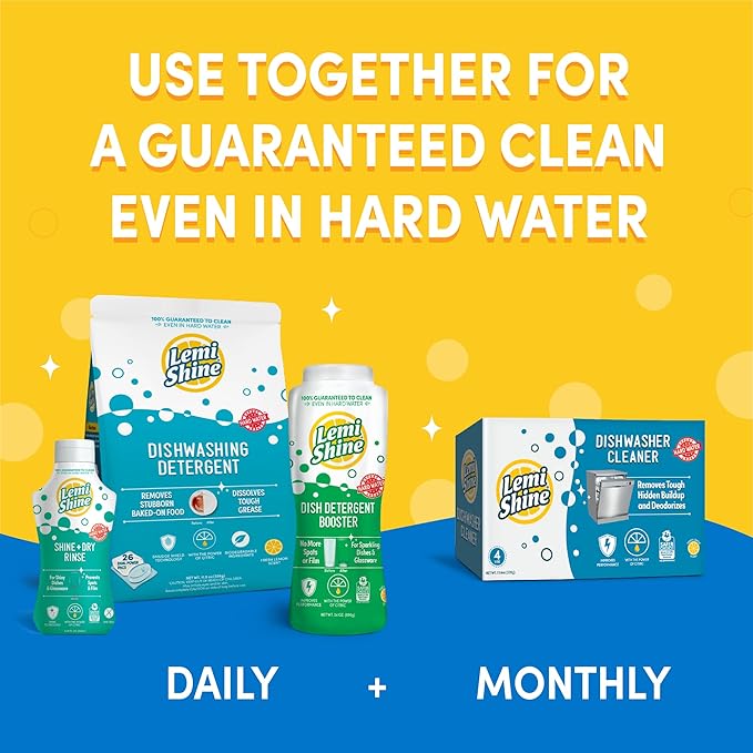 Lemi Shine Dish Detergent Booster, Hard Water Stain Remover, Multi-Use Citric Acid Cleaner (24 oz Container, 1 Bottle)