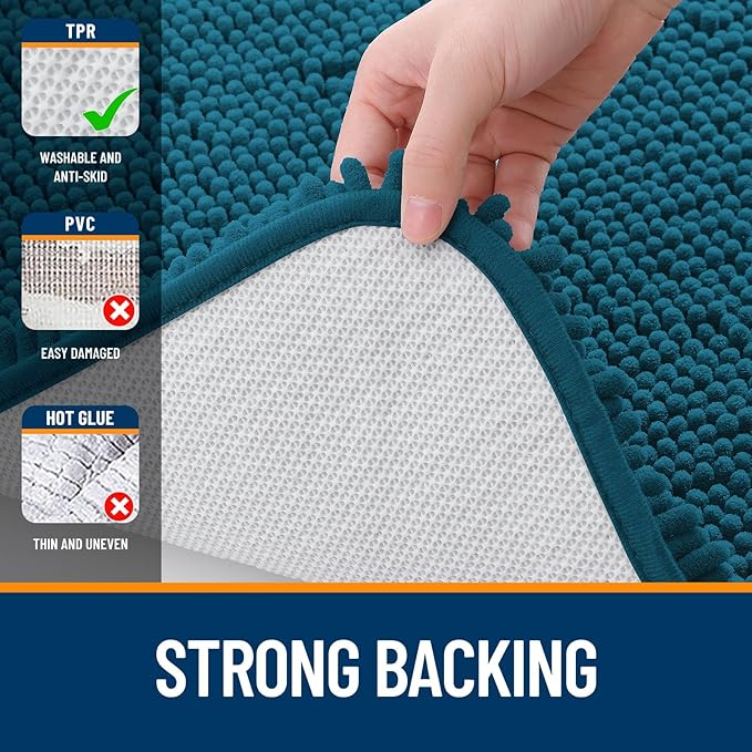 OLANLY Bathroom Rugs 35x24, Extra Soft Absorbent Chenille Bath Rugs, Rubber Backing Quick Dry, Machine Washable Bath Mats for Bathroom Floor, Tub and Shower, Home Decor Accessories, Peacock Blue