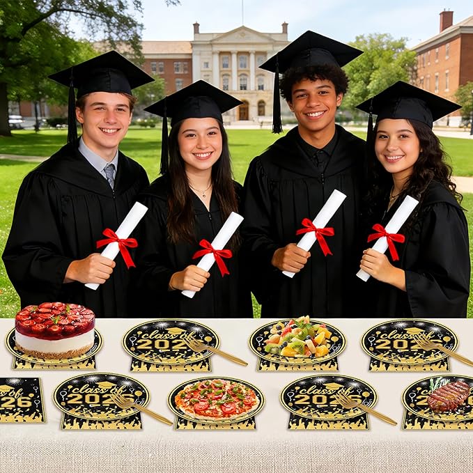75 Pcs Graduation Plates and Napkins Party Supplies Set,Serves 25 Guests Black Gold 2026 Graduation Plates and Napkins,Disposable Paper Tableware Set for Graduation Party Decorations