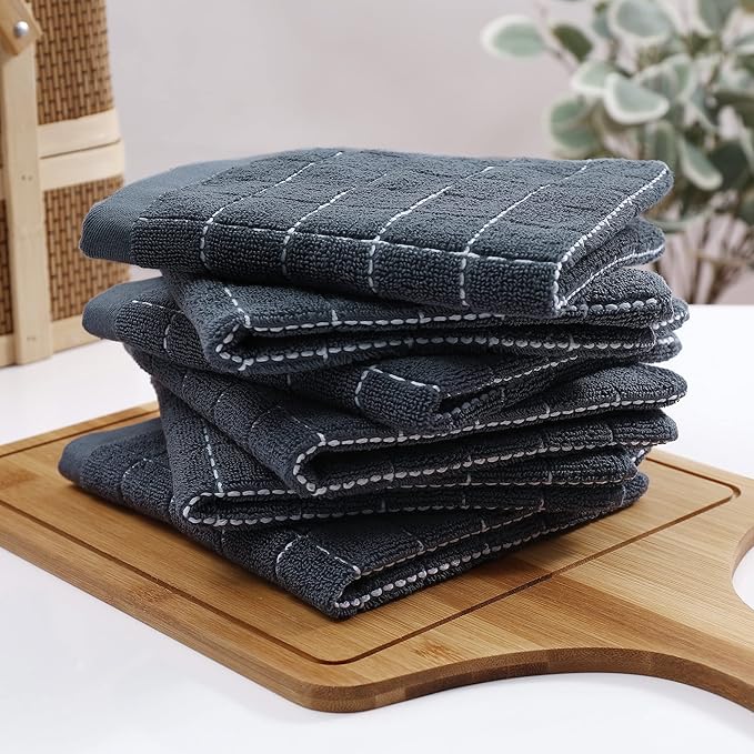 Homaxy 100% Cotton Terry Kitchen Dish Cloths, Ultra Soft and Absorbent Dish Towels for Kitchen, Suitable for Drying and Washing Dishes, 24 Pack, 12 x 12 Inches, Dark Grey