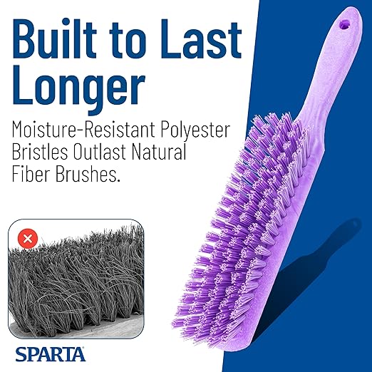 SPARTA 8 Inch Soft Counter Brush with Polyester Bristles and 5 Inch Handle, Color Coded Handheld Broom for Tables Countertops and Foodservice Surfaces, 13 Inch Overall Length, Purple, Pack of 6