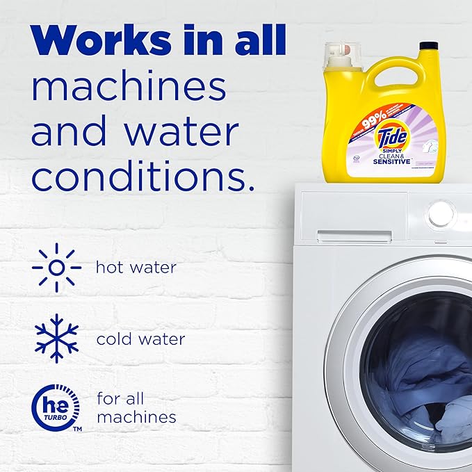 Tide Simply Clean & Sensitive Liquid Laundry Detergent, Cool Cotton Scent, 89 Loads, 117 fl oz