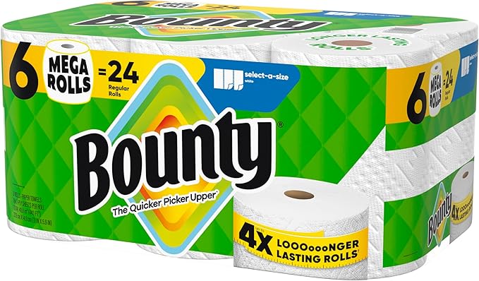 Bounty Select-A-Size Paper Towels, White, 6 Mega Rolls = 24 Regular Rolls