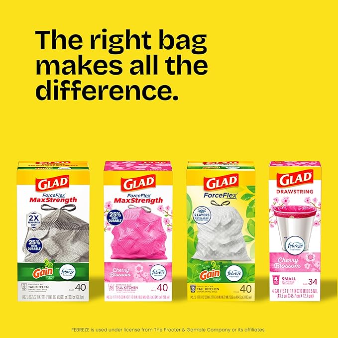 Glad ForceFlex Tall Kitchen Trash Bags, 13 Gallon, Gain Moonlight Breeze, 110 Ct (Package May Vary)