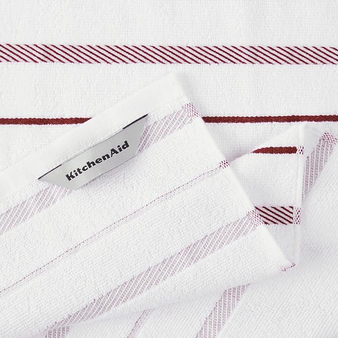 KitchenAid Albany Kitchen Towel 4-Pack Set, Smoked Paprika Red/White, 16"x26"