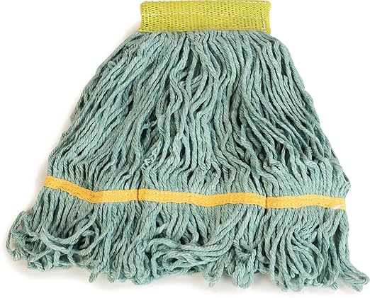 SPARTA Flo-Pac Cotton Mop Head, Loop-Ended, Wide Band with Yellow Band for Organized Cleaning, Small, Green
