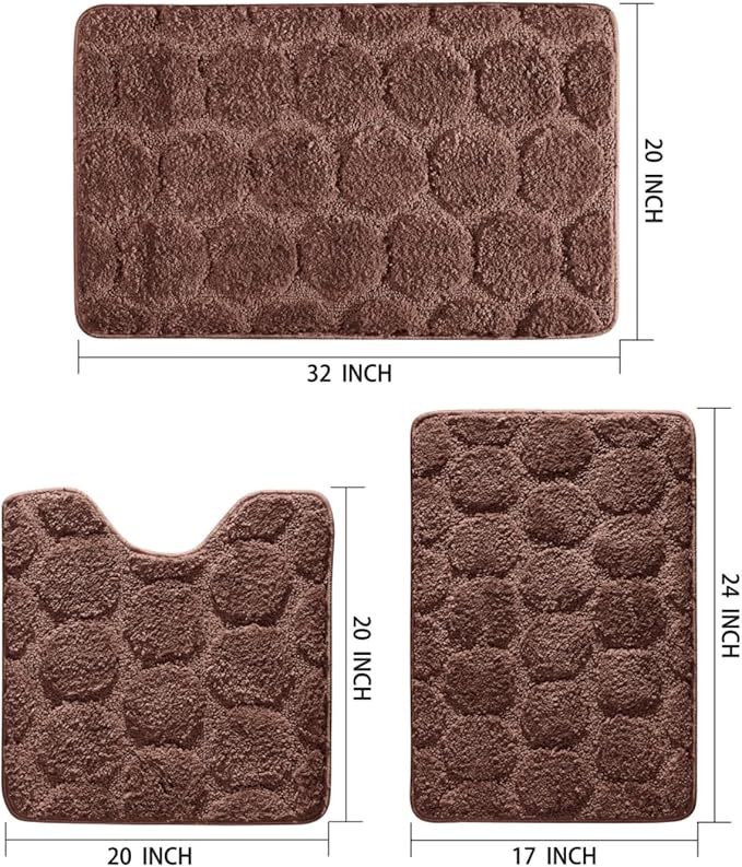 Bath Rugs Set 3 Pieces Bathroom Mat Soft Absorbent Plush Shaggy Soft Floor Non Slip Shower Bath Tub Machine Washable