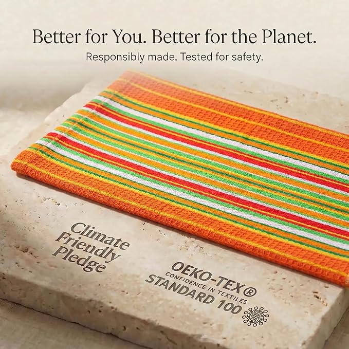 Urban Villa Kitchen Towels Waffle Stripes Dish Towels for Kitchen Orange Waffle Set of 6 Kitchen Towels Highly Absorbent 100% Cotton Over Sized 20X30 in with Mitered Corners Kitchen Hand Tea Towels