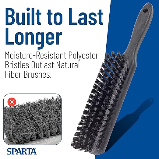 SPARTA 8 Inch Soft Counter Brush with Polyester Bristles and 5 Inch Handle, Color Coded Handheld Broom for Tables Countertops and Foodservice Surfaces, 13 Inch Overall Length, Black, Pack of 6