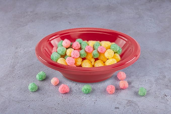 DecorRack 24 Small Plastic Bowls, 7 inch Disposable 12 oz Serving Bowl, Fruit Snack, Popcorn, Soup, and Salad, Kids Birthday and Holiday Party Supplies, Red (Pack of 24)