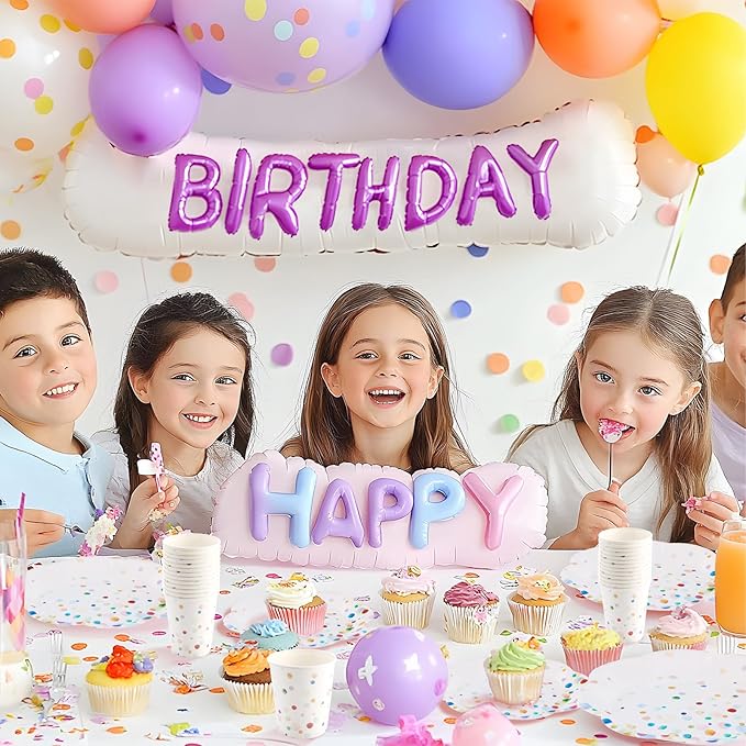 Colorful Birthday Plates and Napkins 200PCS Confetti Happy Birthday Party Plates Set Disposable Tableware Serve 50 for Art Paint Party Supplies Bubble Decorations-Colorful Paper Plates