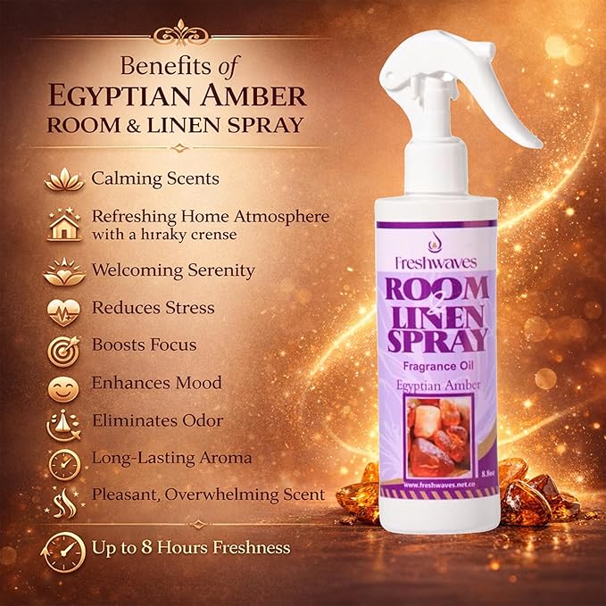 Freshwaves Egyptian Amber Air Freshener Spray | Room Spray Odor Eliminator | Home Fragrance for Living Room | Bedroom | Restroom & Office | 8.8oz White Trigger Spray